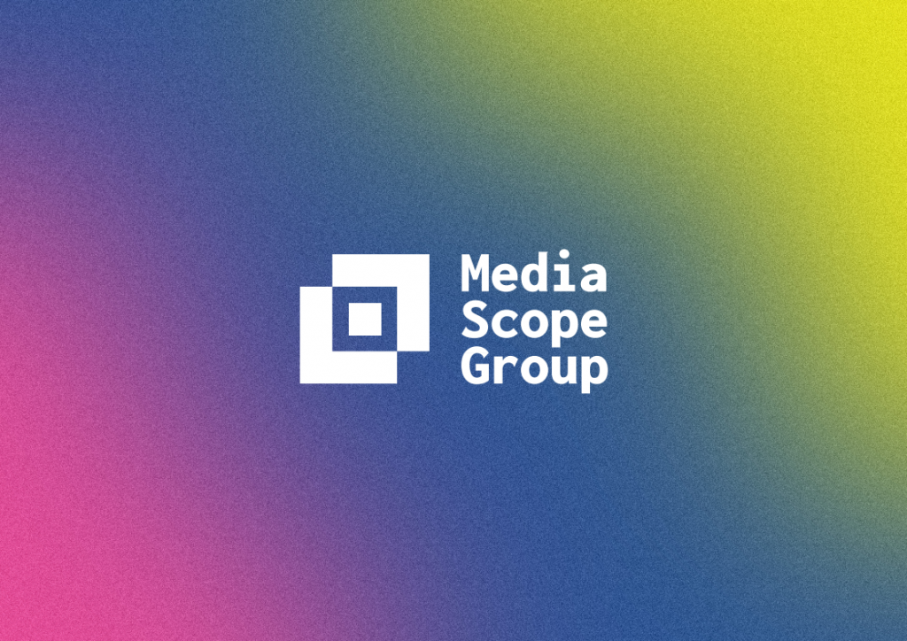 Media Scope Group logo on colorful background.