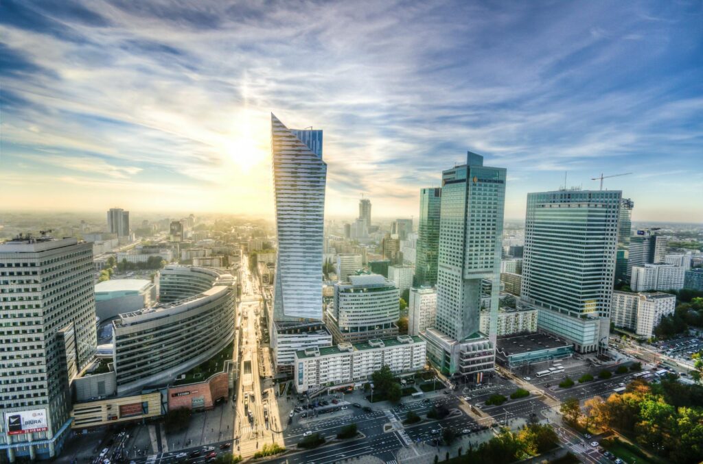 Modern buildings in Warsaw, capital of Poland.